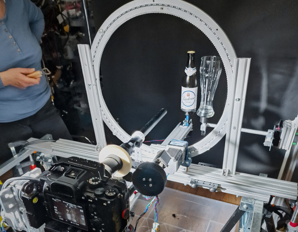 Tabletop rigging setup for controlled food and beverage slow-motion shots