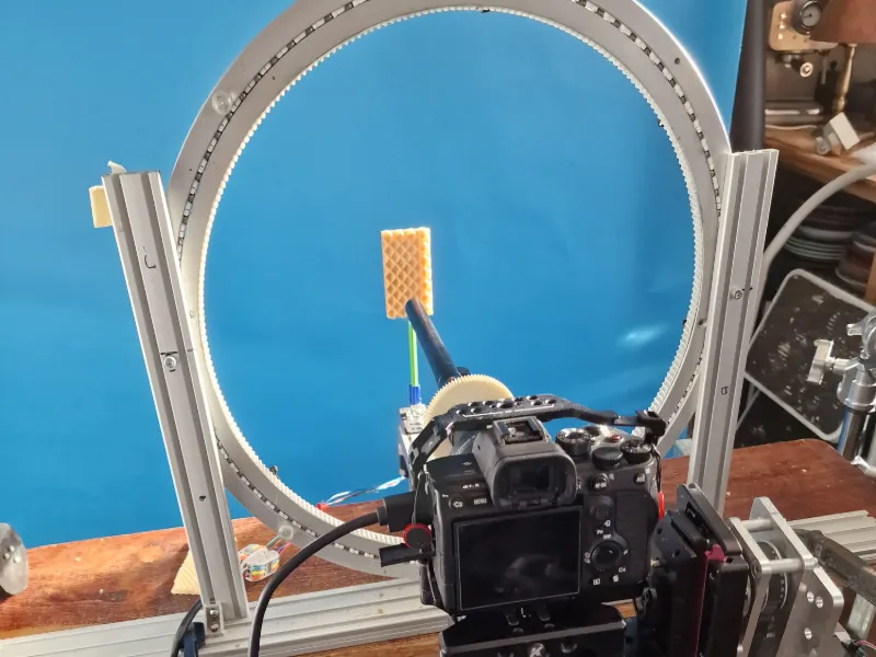 Practical tabletop rigging test setup in a studio
